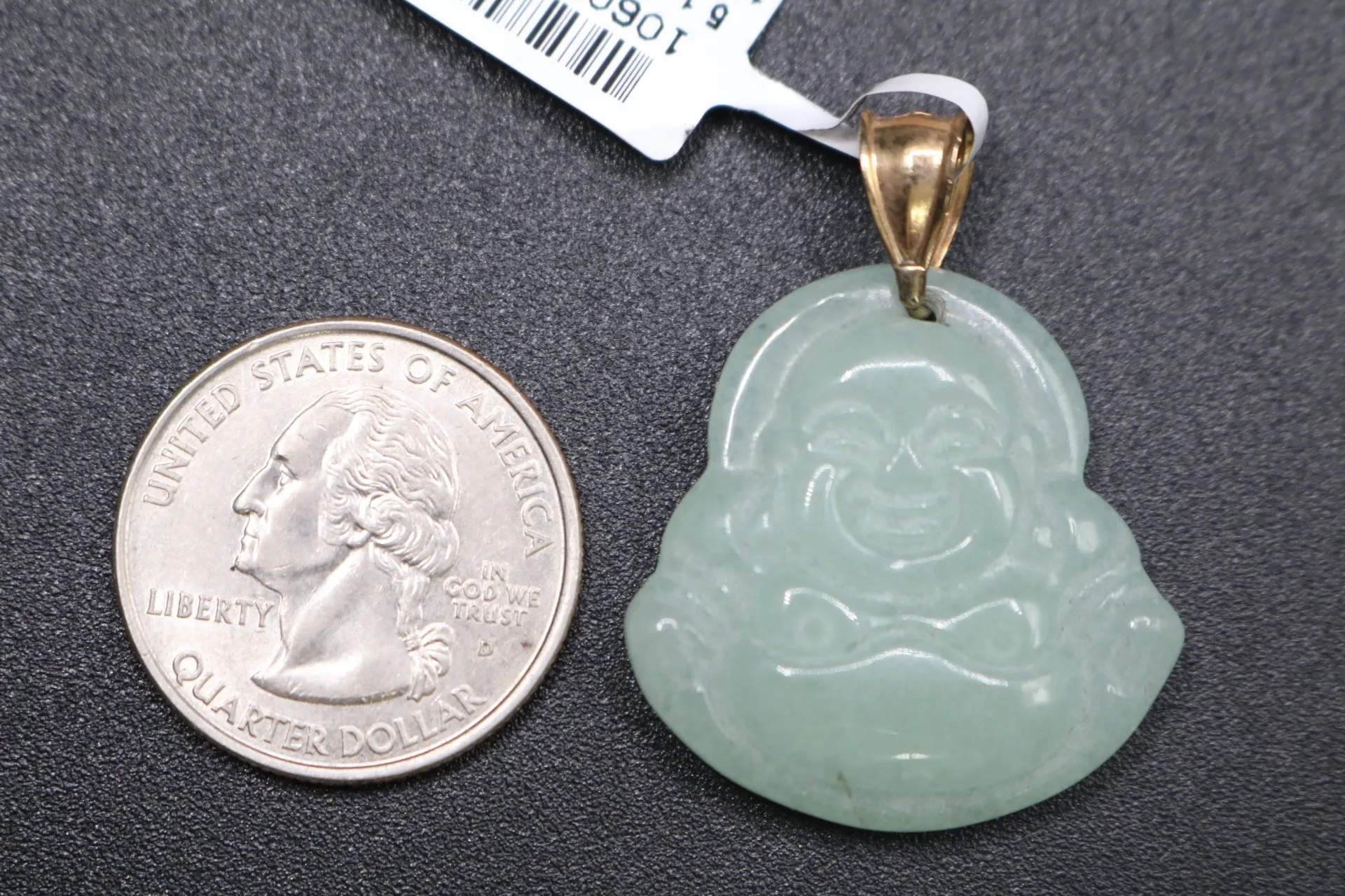 10K Yellow Gold Green Jade Buddha Charm (8.1 Grams)