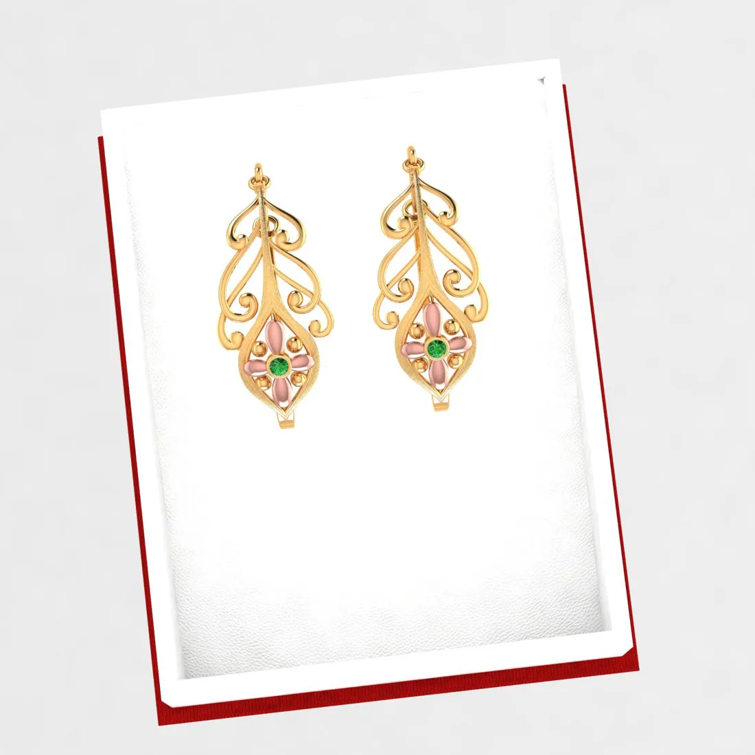 14k Dainty Earrings With Unique Design And Yellow Gold Floral Motif