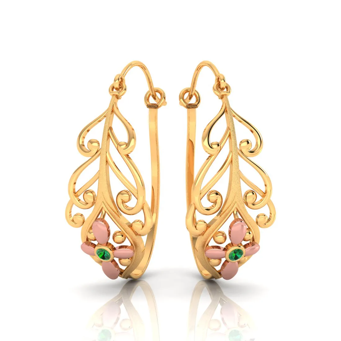 14k Dainty Earrings With Unique Design And Yellow Gold Floral Motif