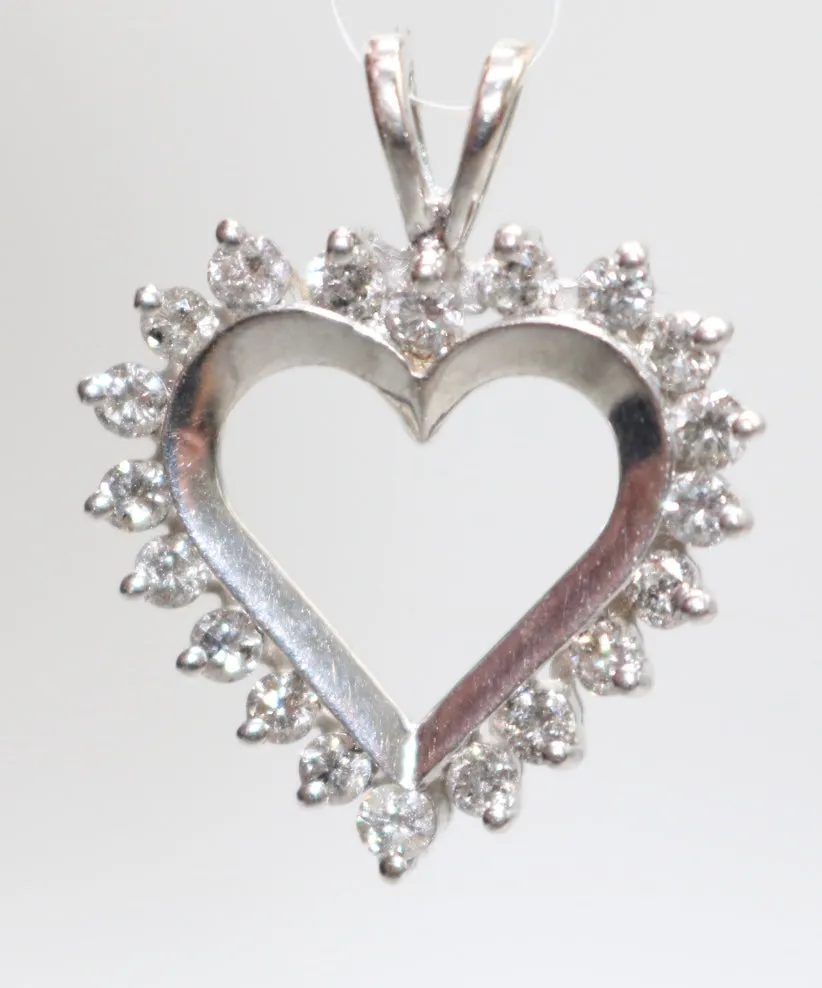 14K White Gold Diamond Heart Charm (3.4 Grams)