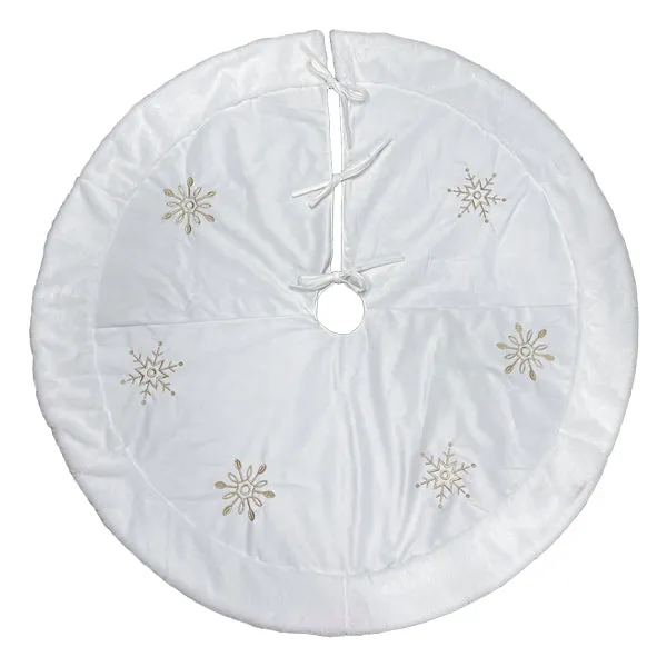 48" Ivory Snowflake Embroidered Tree Skirt with  Faux Fur Trim