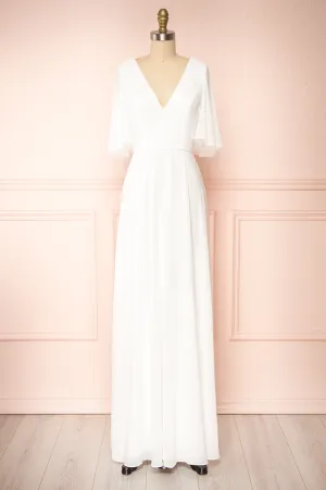 Adelphia Ivory | Short Sleeve Chiffon Maxi Dress