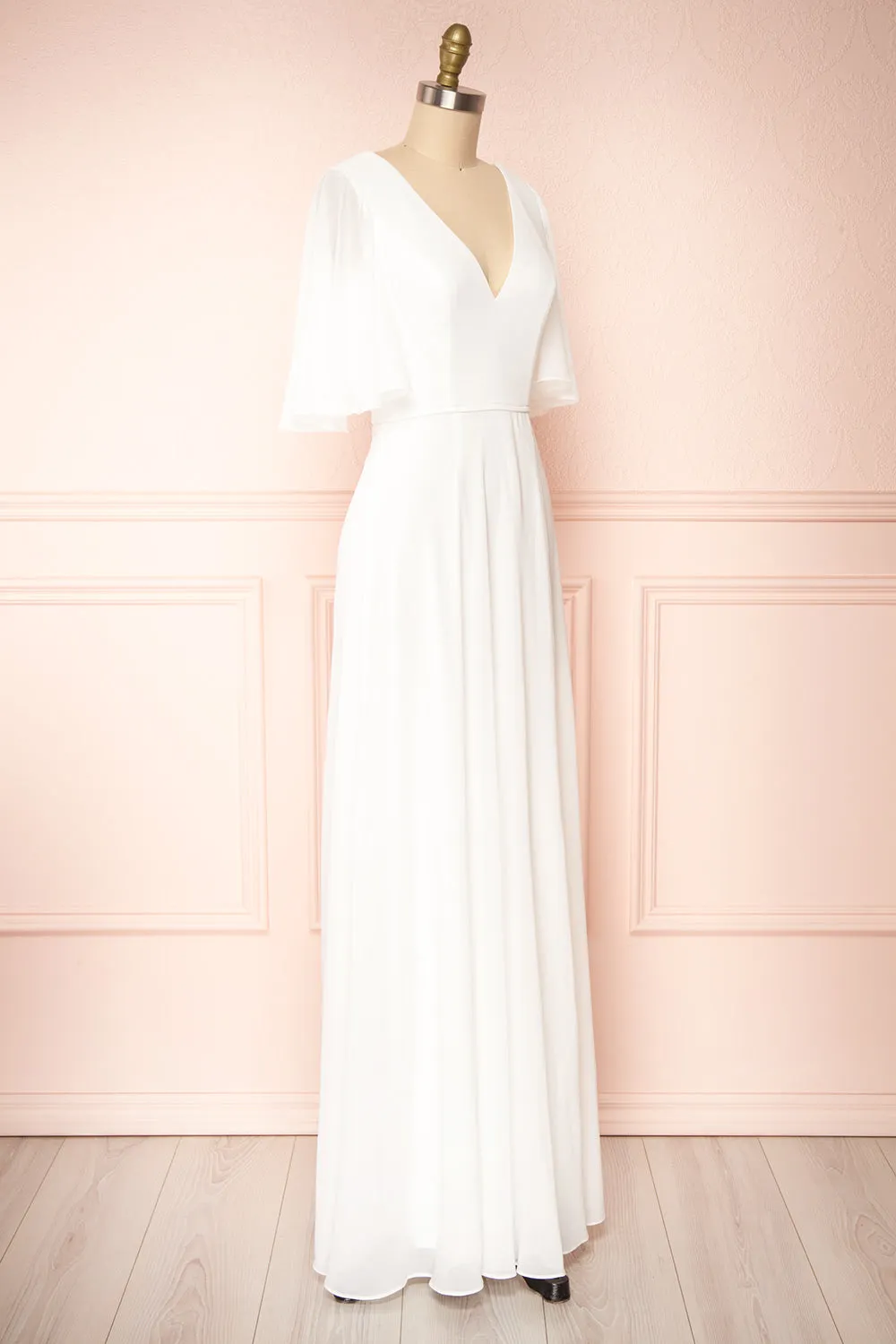 Adelphia Ivory | Short Sleeve Chiffon Maxi Dress