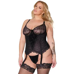 Coquette Velvet & Lace Bustier Set Black