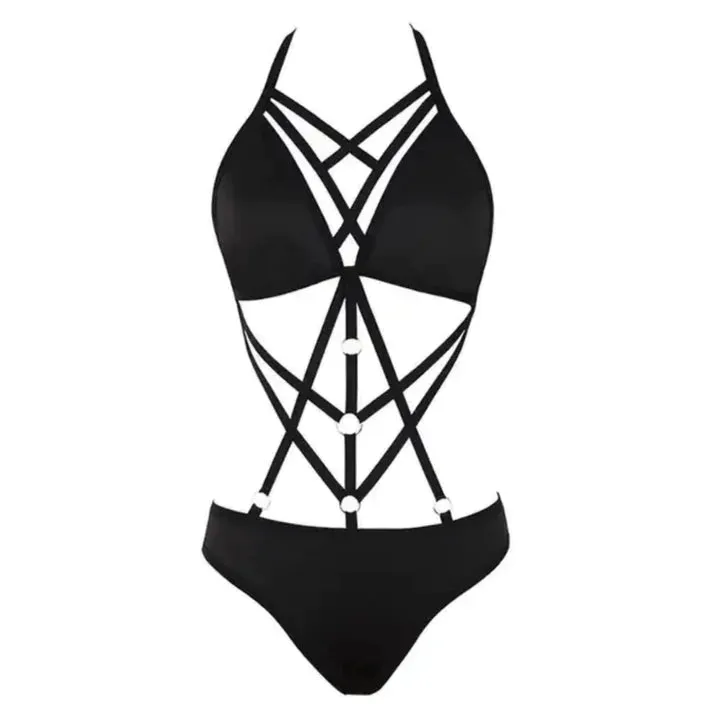 Cross Straps Sexy Deep V Cup Bra Bodysuit