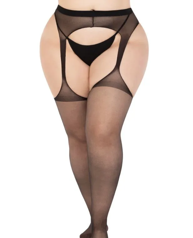 Eden Sheer Suspender Pantyhose - Plus (Black)