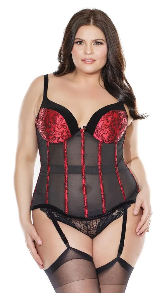 Elegant Push Up Bra Bustier With Sexy Red Floral Detailing