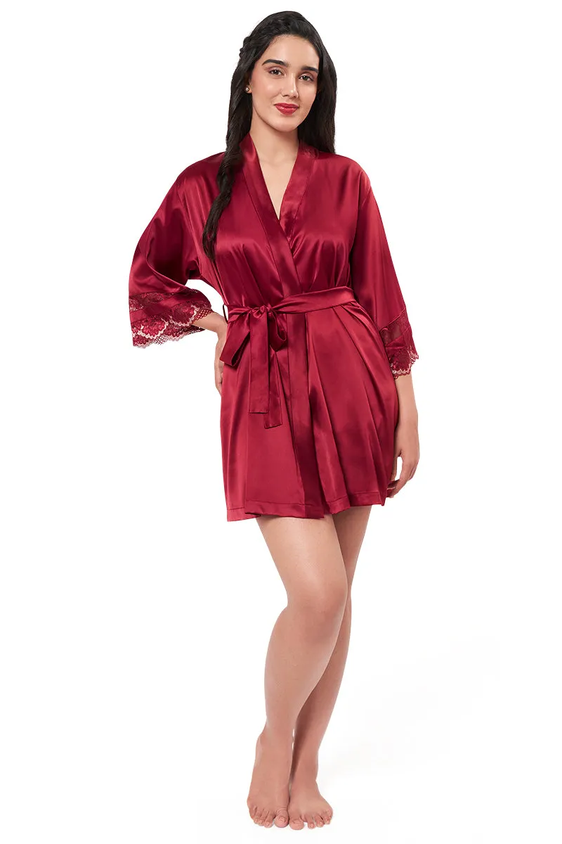 Eternal Bliss Satin Lace Robe - Red Berry