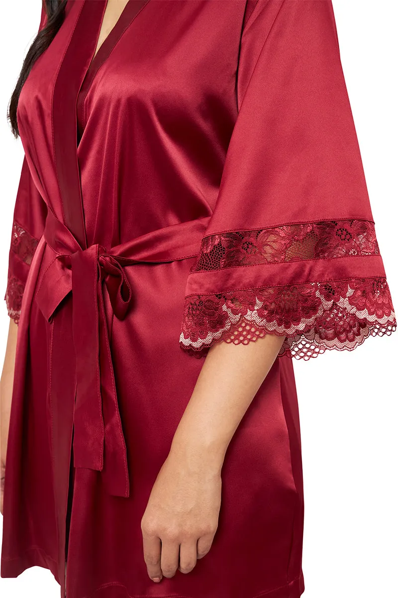 Eternal Bliss Satin Lace Robe - Red Berry