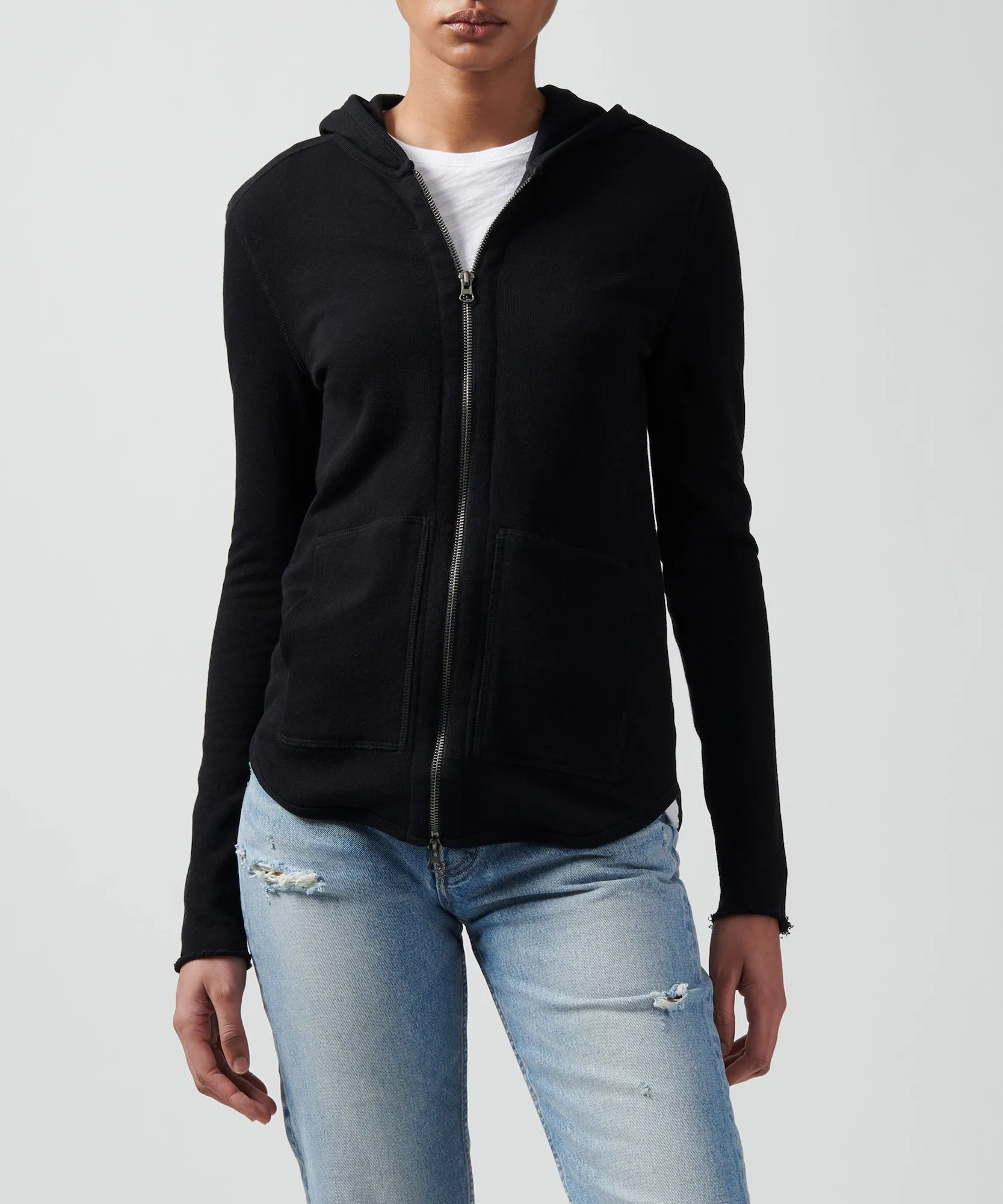 French Terry Zip-Up Hoodie - Black