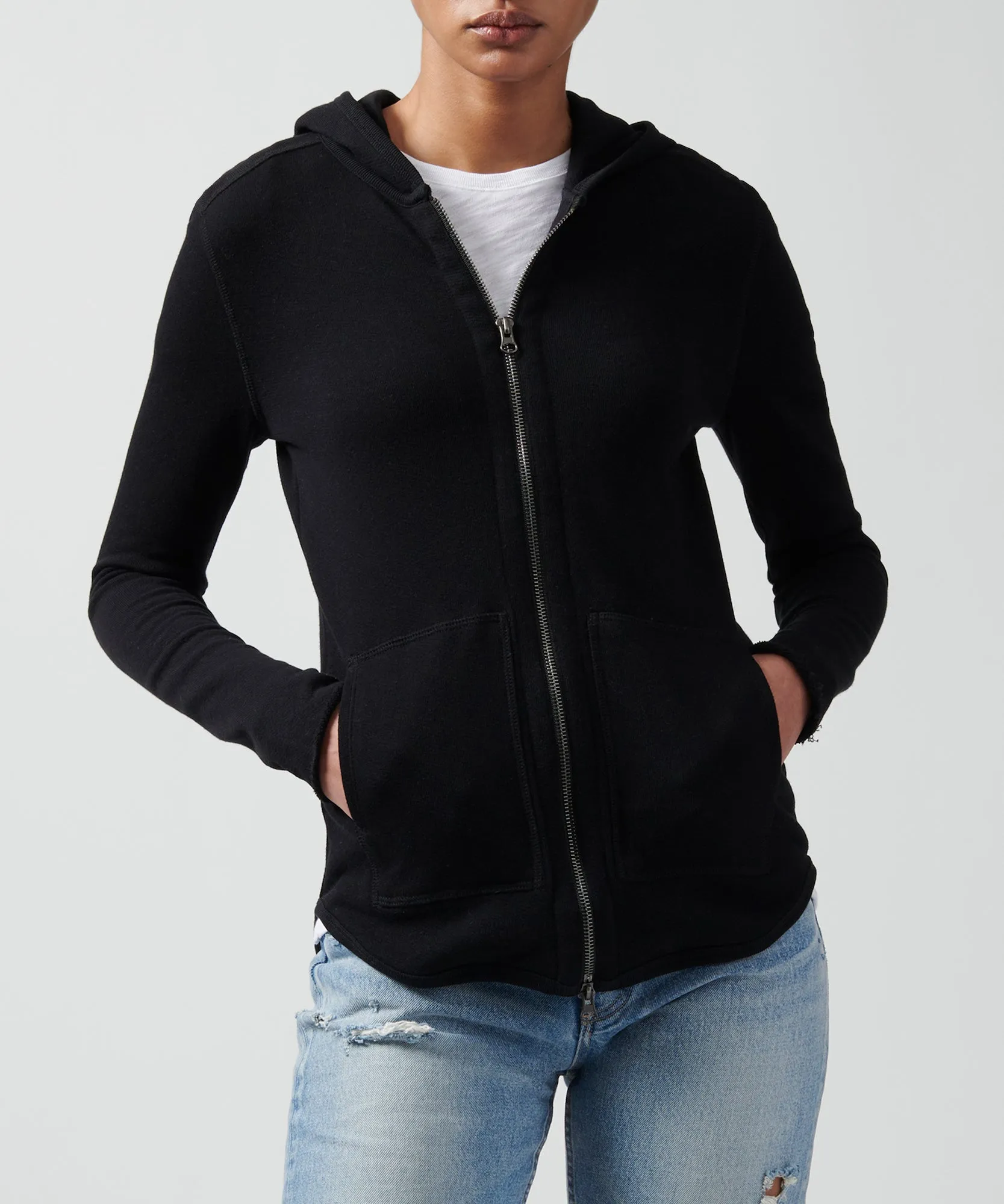 French Terry Zip-Up Hoodie - Black