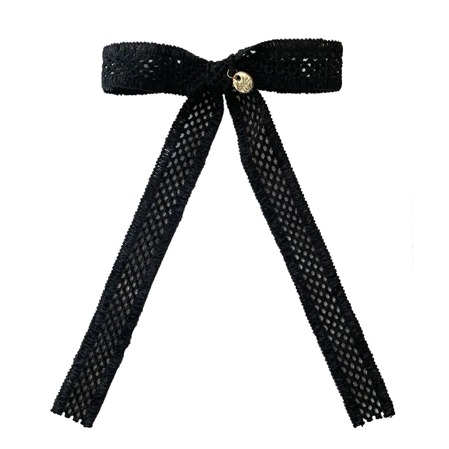 Halo Luxe Della Chenille Lace Bow Long Tail Clip - Black