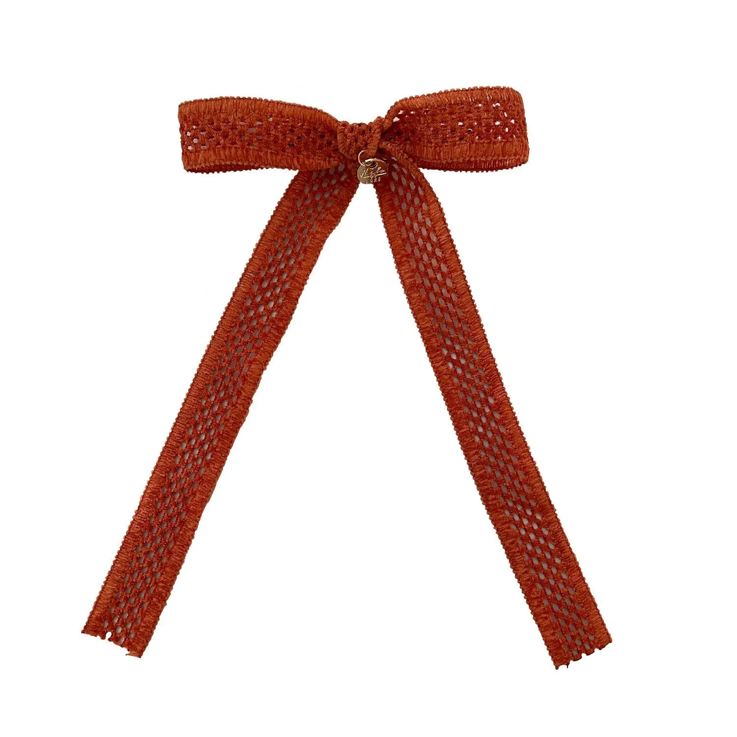 Halo Luxe Della Chenille Lace Bow Long Tail Clip - Pumpkin