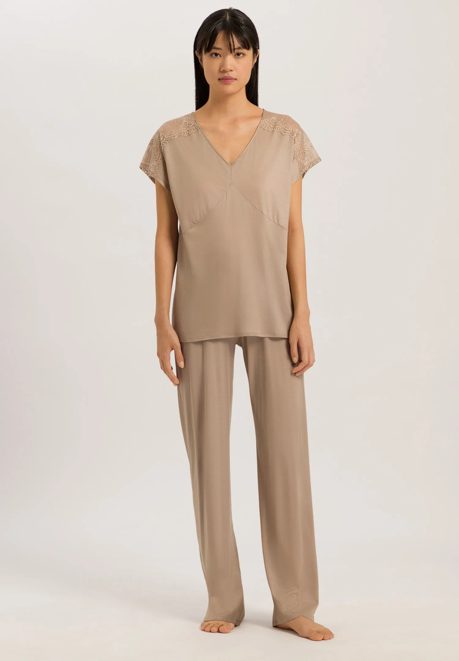 Josephine Soft Lace Trim Long Pajama Set | Deep Taupe 74940-2828