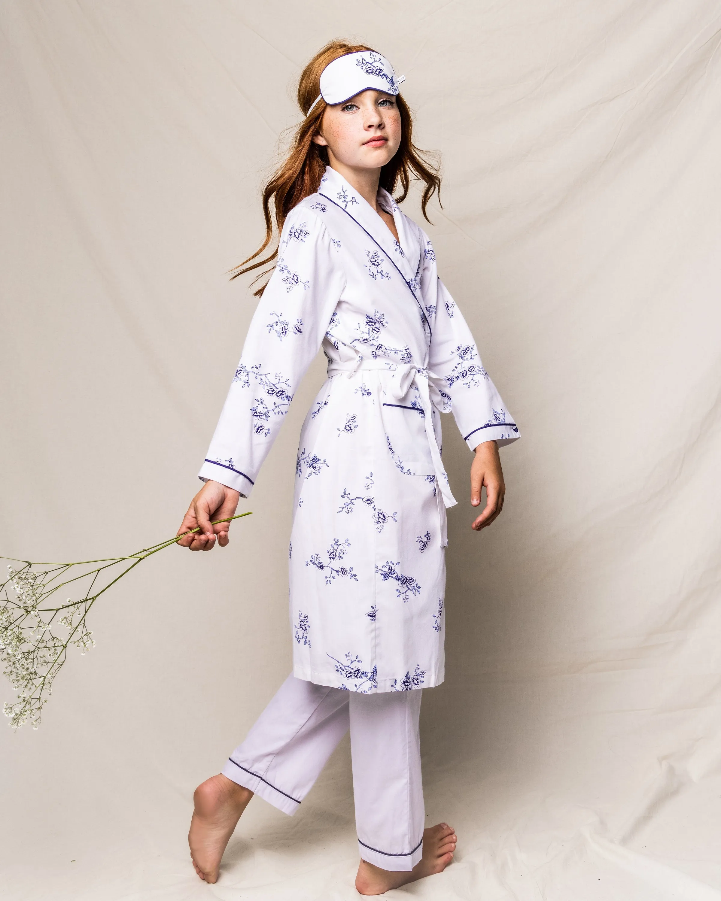 Kid's Twill Robe in Indigo Floral