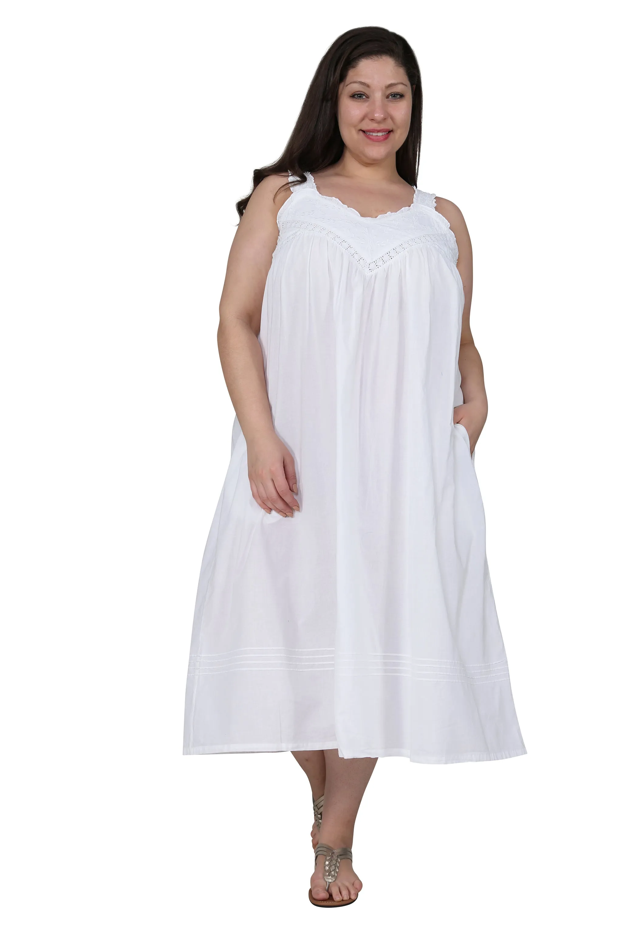 La Cera Plus Size Embroidered Sleeveless Pinafore Gown