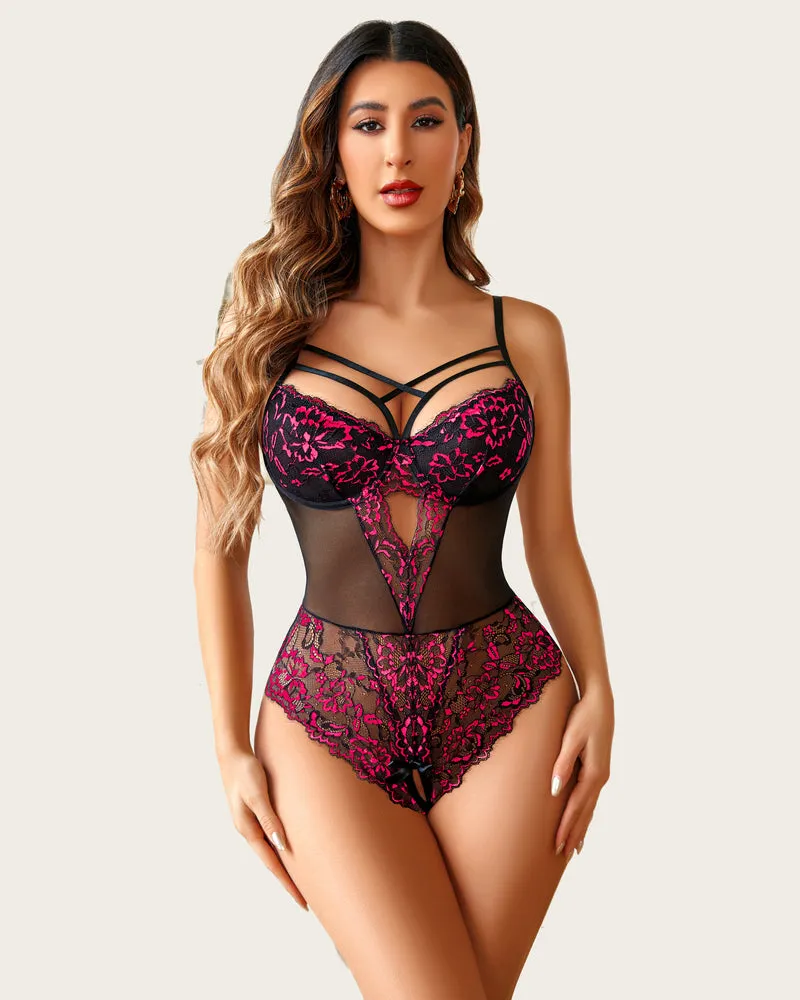 Lace One Piece Criss Cross Bodysuit