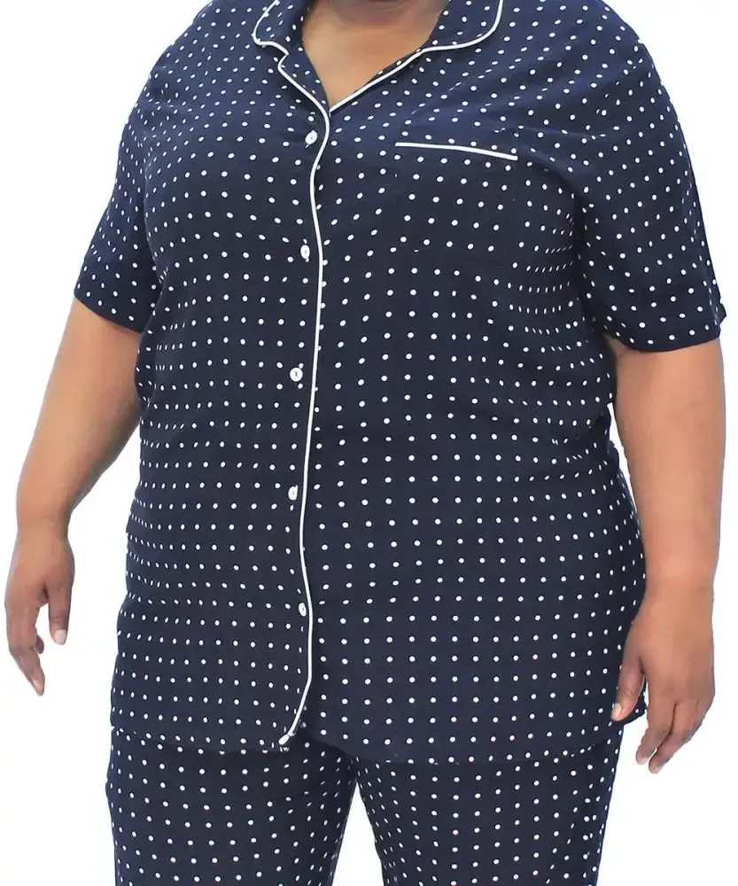 Ladies Button Up Polka Dot PJ Top