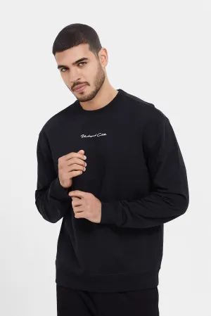 Men Black Embroidered Sweatshirt