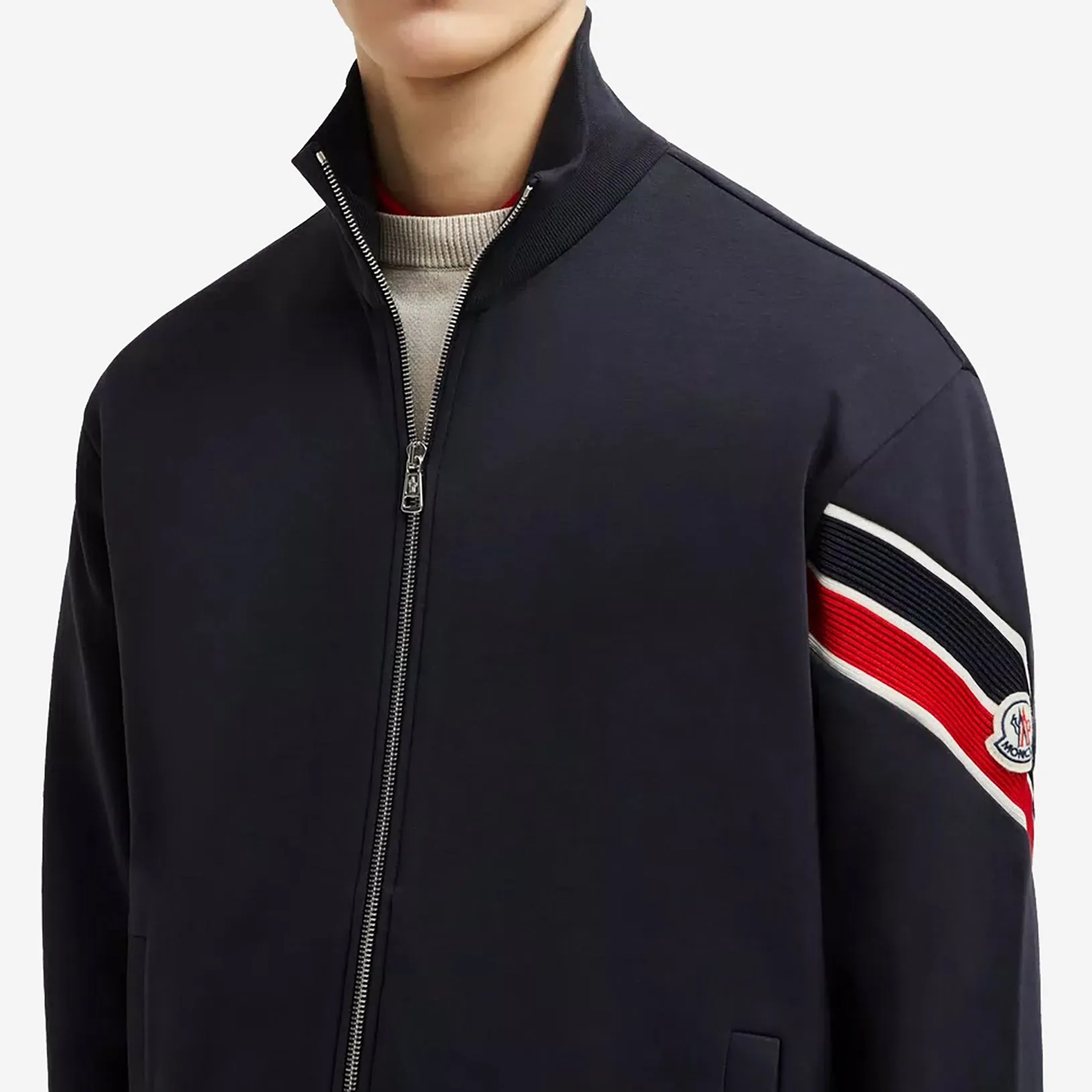 Moncler Tricolour Trim Zip-Up Sweatshirt