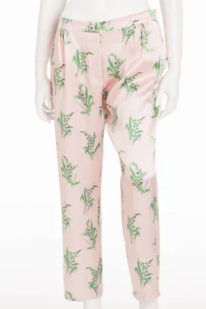 Nina Ricci - Pink Silk Pants with Lily of the Valley Print - FR 40