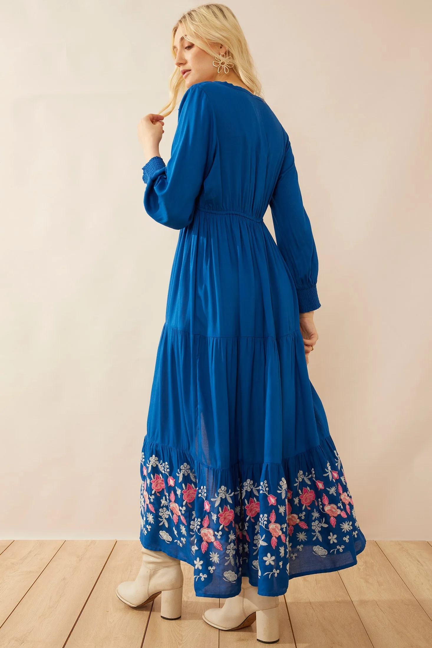 Nova Bleu Drop Waist Embroidered Dress