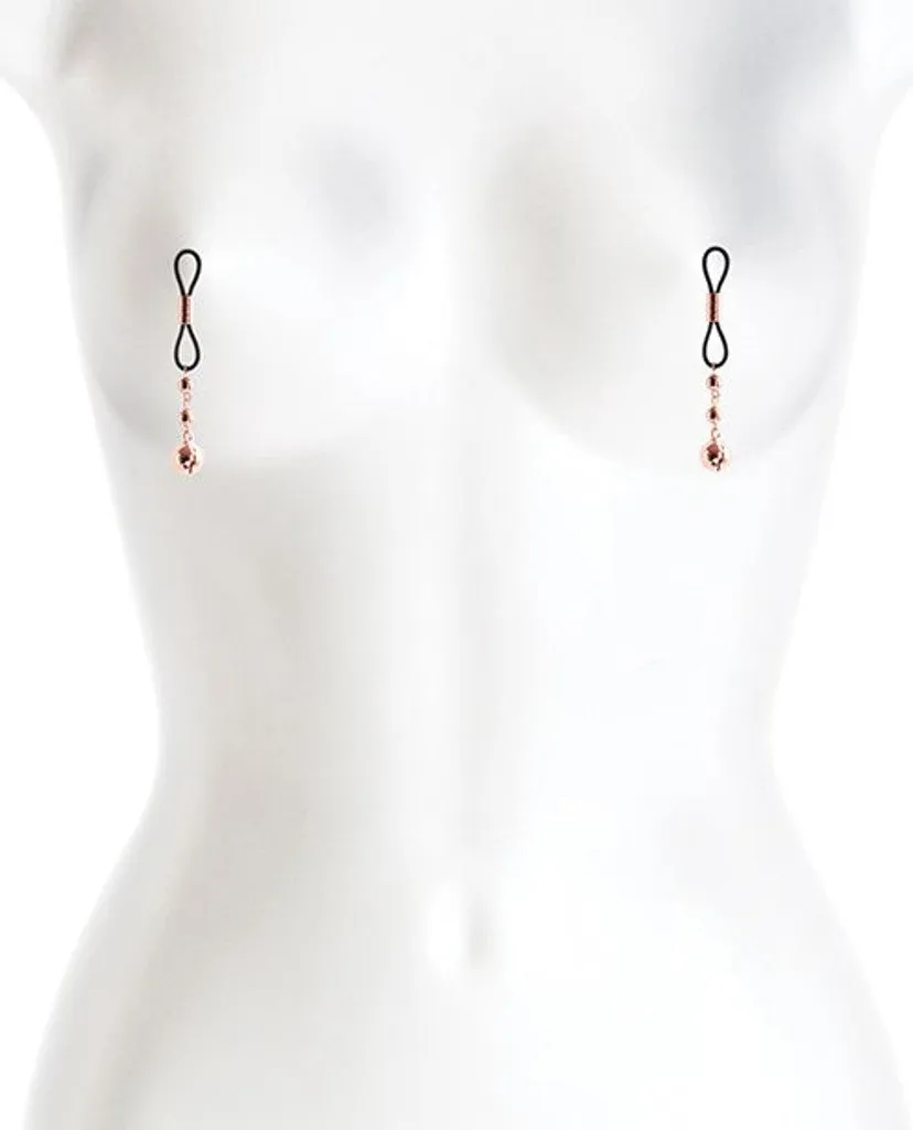 Picante Rose Gold Silicone Nipple Clamps | With Bell Charm Pendant | Adjustable