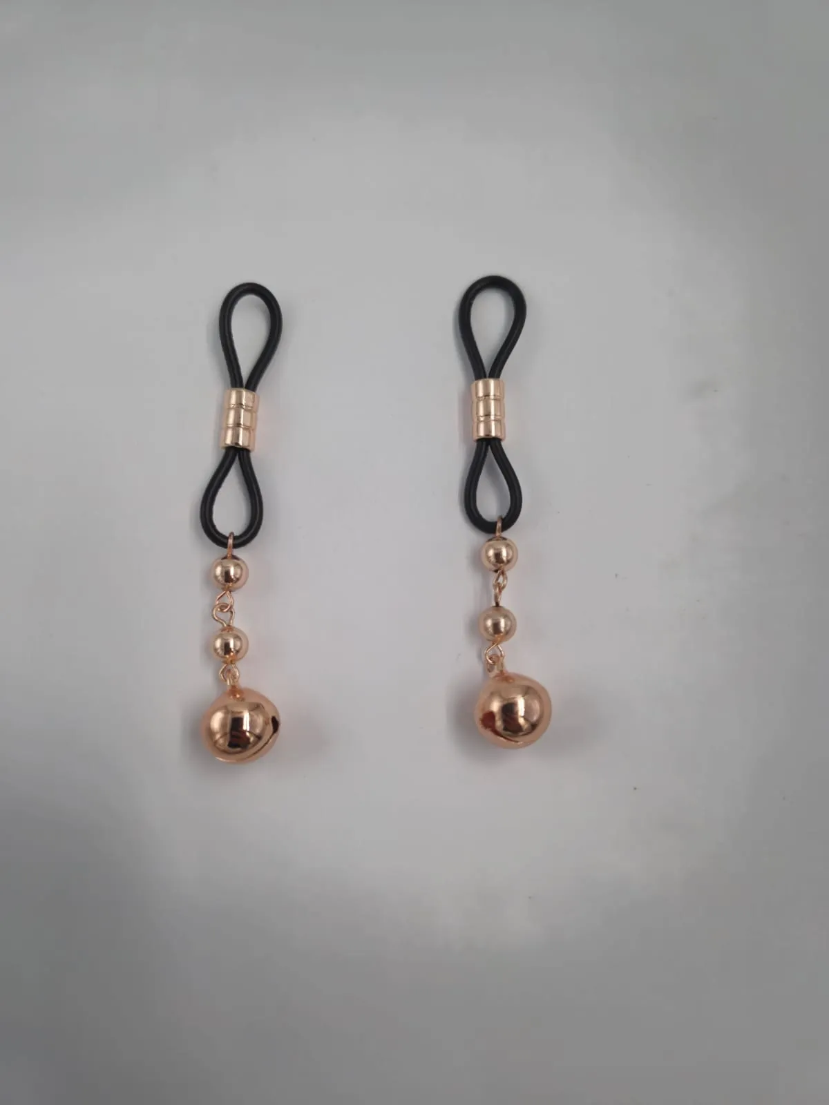 Picante Rose Gold Silicone Nipple Clamps | With Bell Charm Pendant | Adjustable