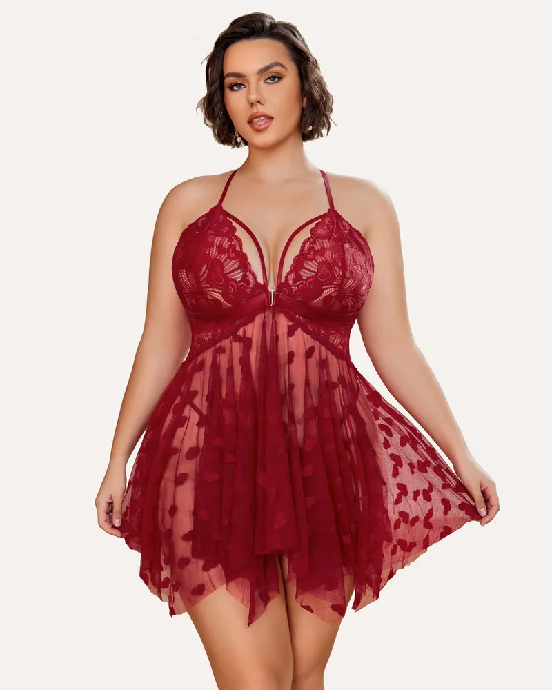 Plus Size Lace Babydoll Front Slit Nightdress