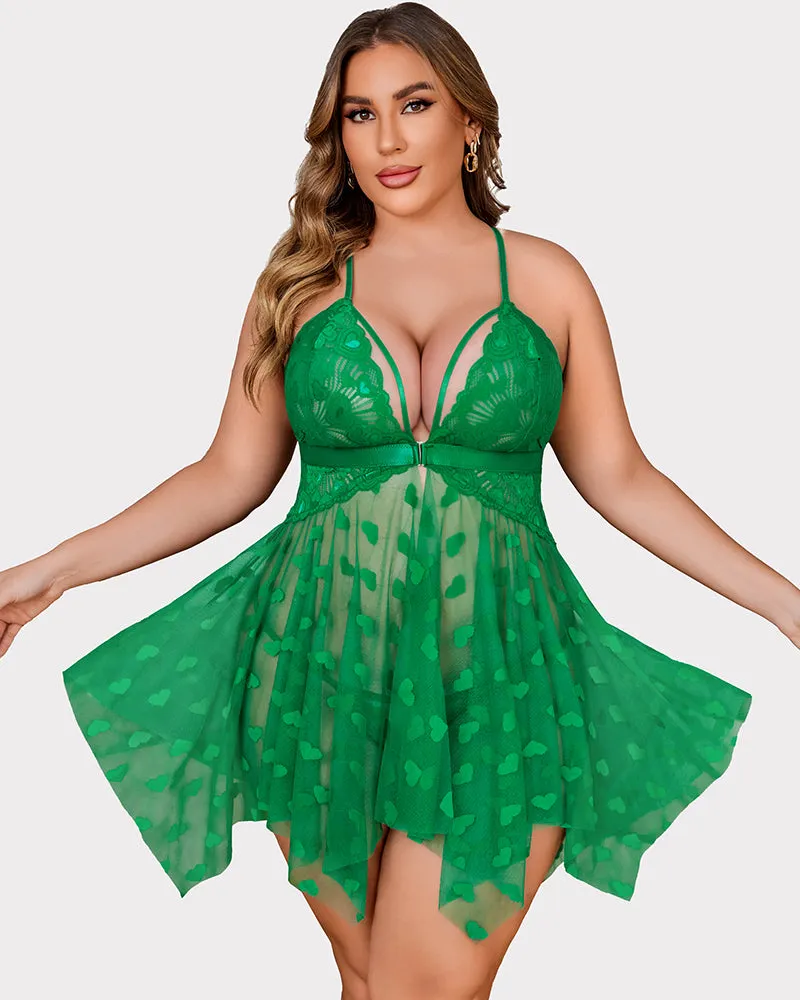 Plus Size Lace Babydoll Front Slit Nightdress