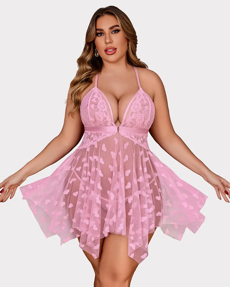 Plus Size Lace Babydoll Front Slit Nightdress