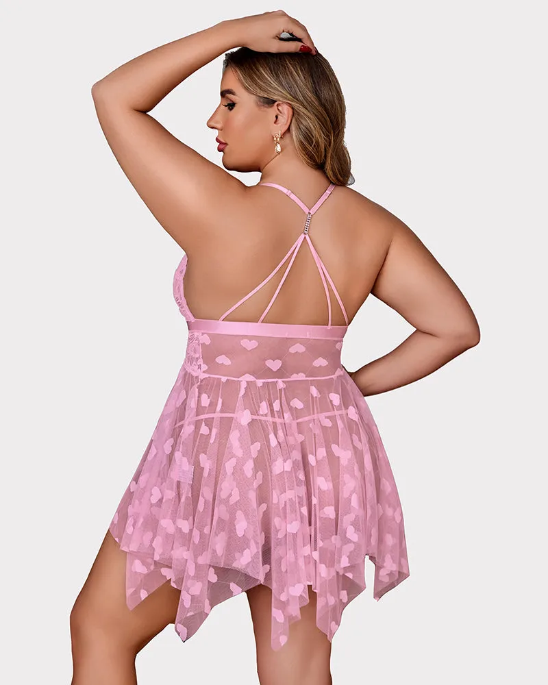 Plus Size Lace Babydoll Front Slit Nightdress