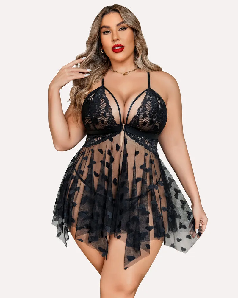 Plus Size Lace Babydoll Front Slit Nightdress