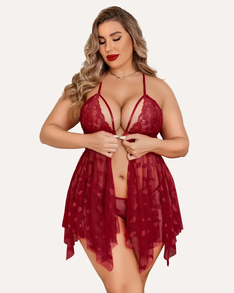 Plus Size Lace Babydoll Front Slit Nightdress