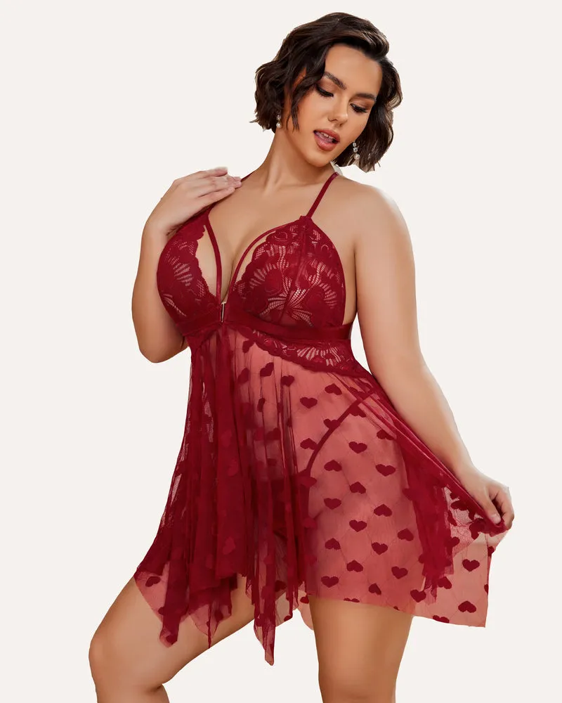 Plus Size Lace Babydoll Front Slit Nightdress