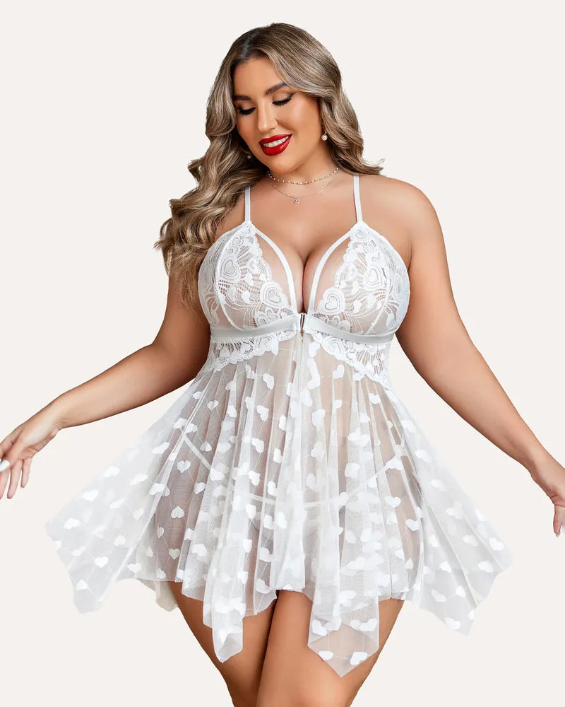 Plus Size Lace Babydoll Front Slit Nightdress