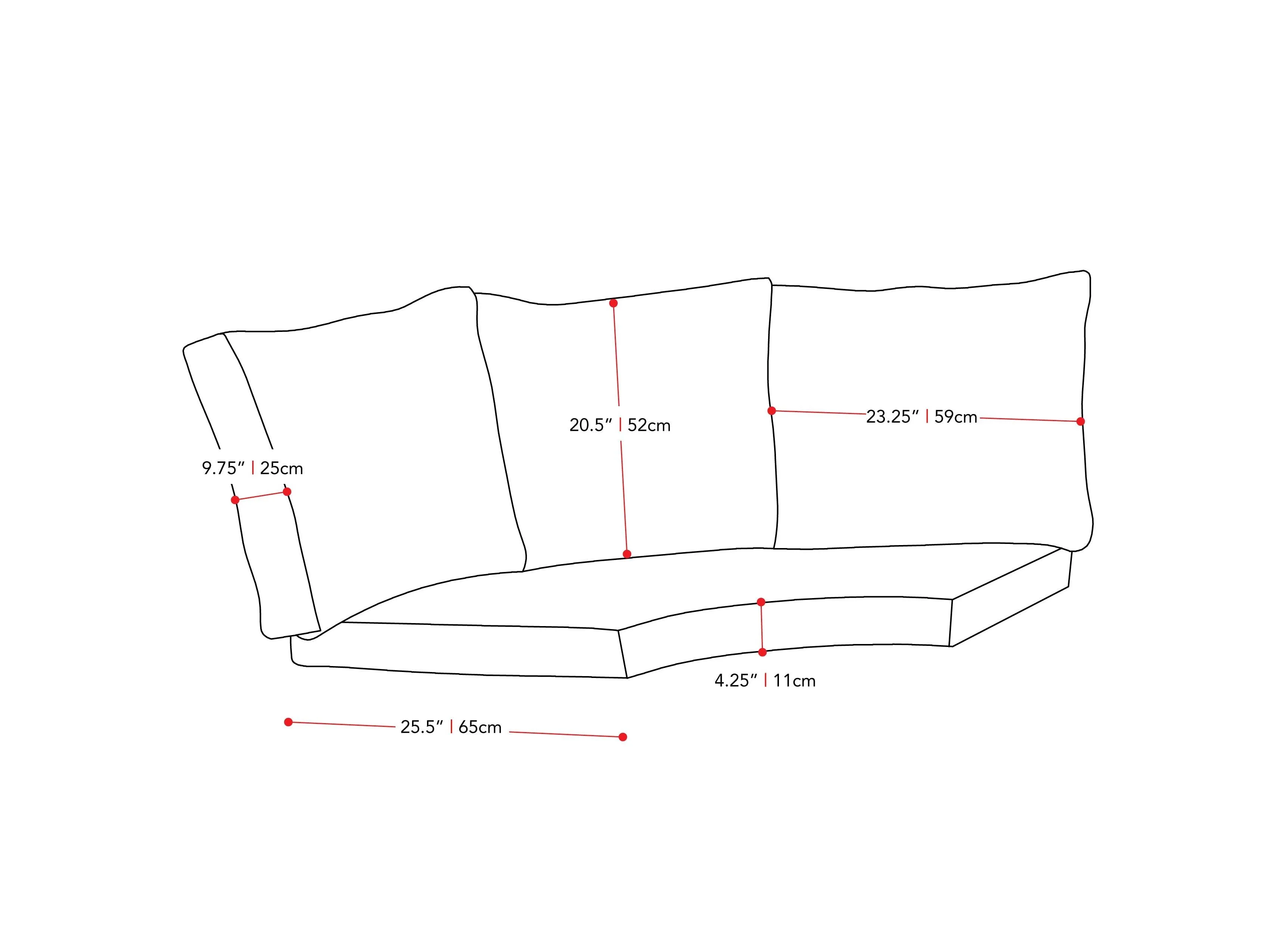 Replacement Back & Seat Round Corner Sectional Cushions 4pc - Grey