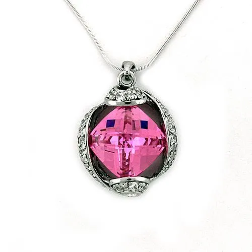 Rhodium 925 Sterling Silver Chain Pendant with AAA Grade CZ in Rose for Women Style LOAS1318