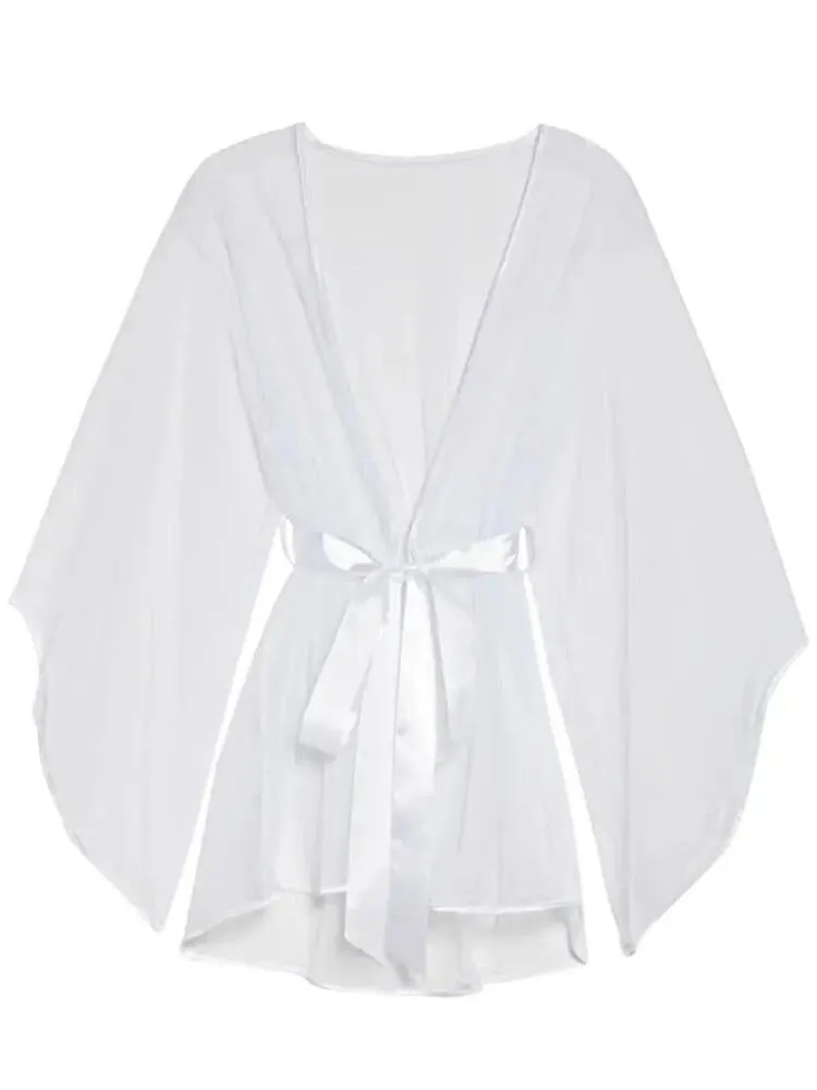 Sheer Bridal White Bell Sleeve Robe