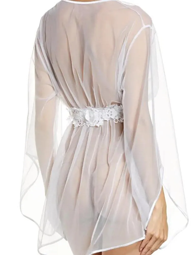 Sheer Bridal White Bell Sleeve Robe