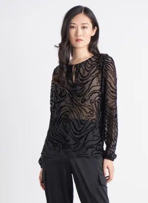 Sheer Tie Front Top - Black