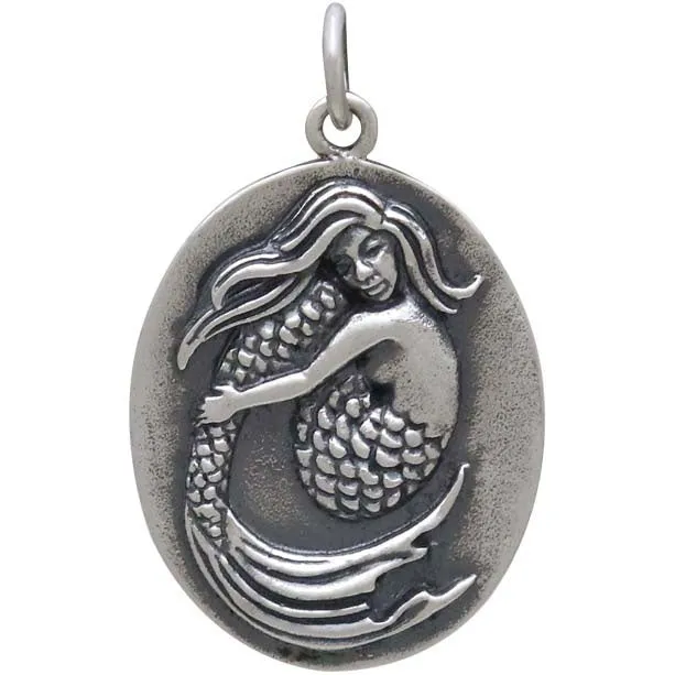 Sterling Silver Mermaid Pendant on Oval Medallion