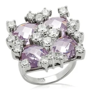 Sterling Silver Ring AAA GRD CZ Light Amethyst LOS197 for Women Style Rhodium